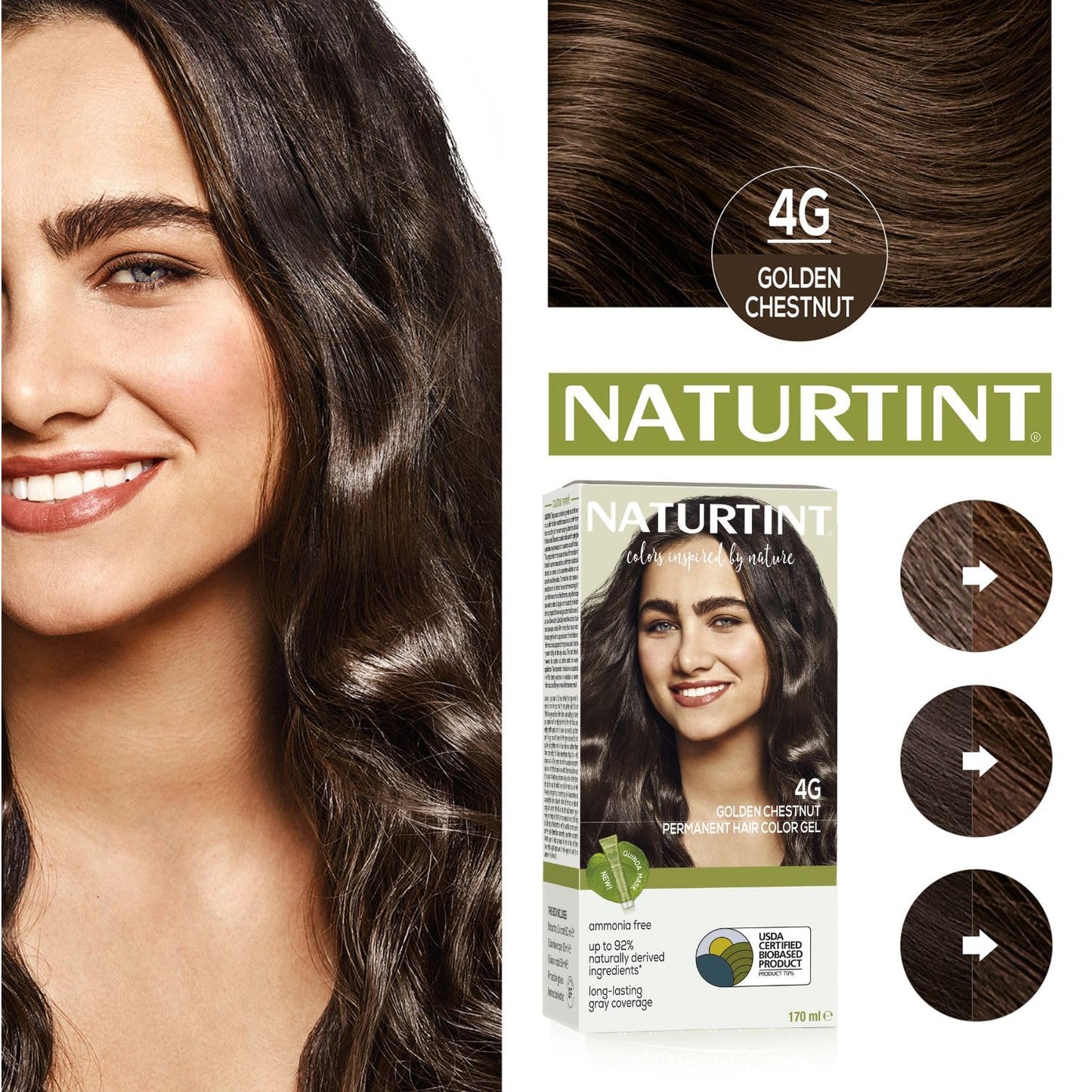 Naturtint Permanent Hair Color 4G Golden Chestnut (Pack of 1), Ammonia Free, Vegan, Cruelty Free, up to 100% Gray Coverage, Long Lasting Results