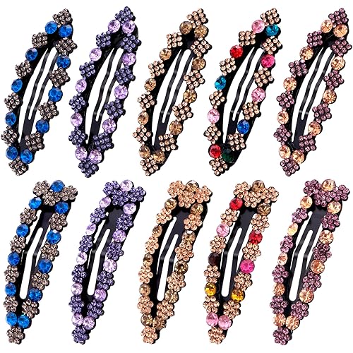 OIIKI Rhinestone Snap Hair Clips for Women 10pcs, Sparkly Glitter Crystal Hair Clips Barrettes Bling Diamond Fancy Hair Snap Clips Hairpins for Girls