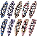 OIIKI Rhinestone Snap Hair Clips for Women 10pcs, Sparkly Glitter Crystal Hair Clips Barrettes Bling Diamond Fancy Hair Snap Clips Hairpins for Girls