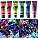 HomeHere Glow in Dark Face Body Paint UV Blacklight Neon Fluorescent 0.34oz Set of 6 Tubes
