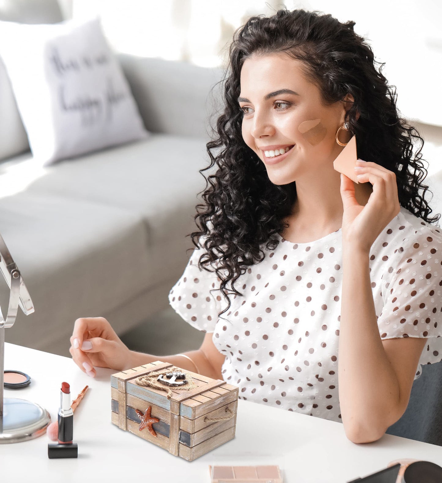 CoTa Global Neptune Wooden Jewelry Box - Handcrafted Nautical Trinket Wooden Box with Starfish and Boat Anchor, Decorative Box With Hinged Lid…