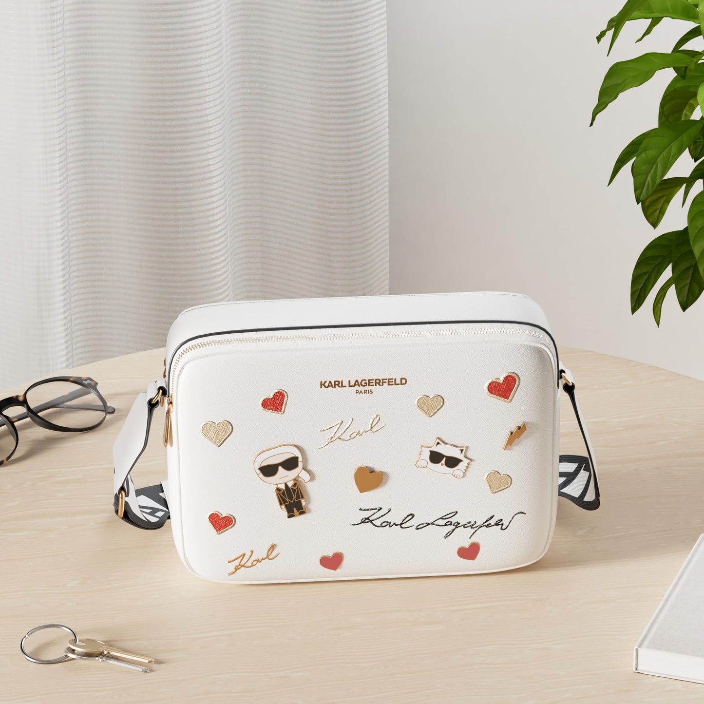 KARL LAGERFELD Paris Women's MAYBELLE Handbag, MULTI/WHITE, 1SZ