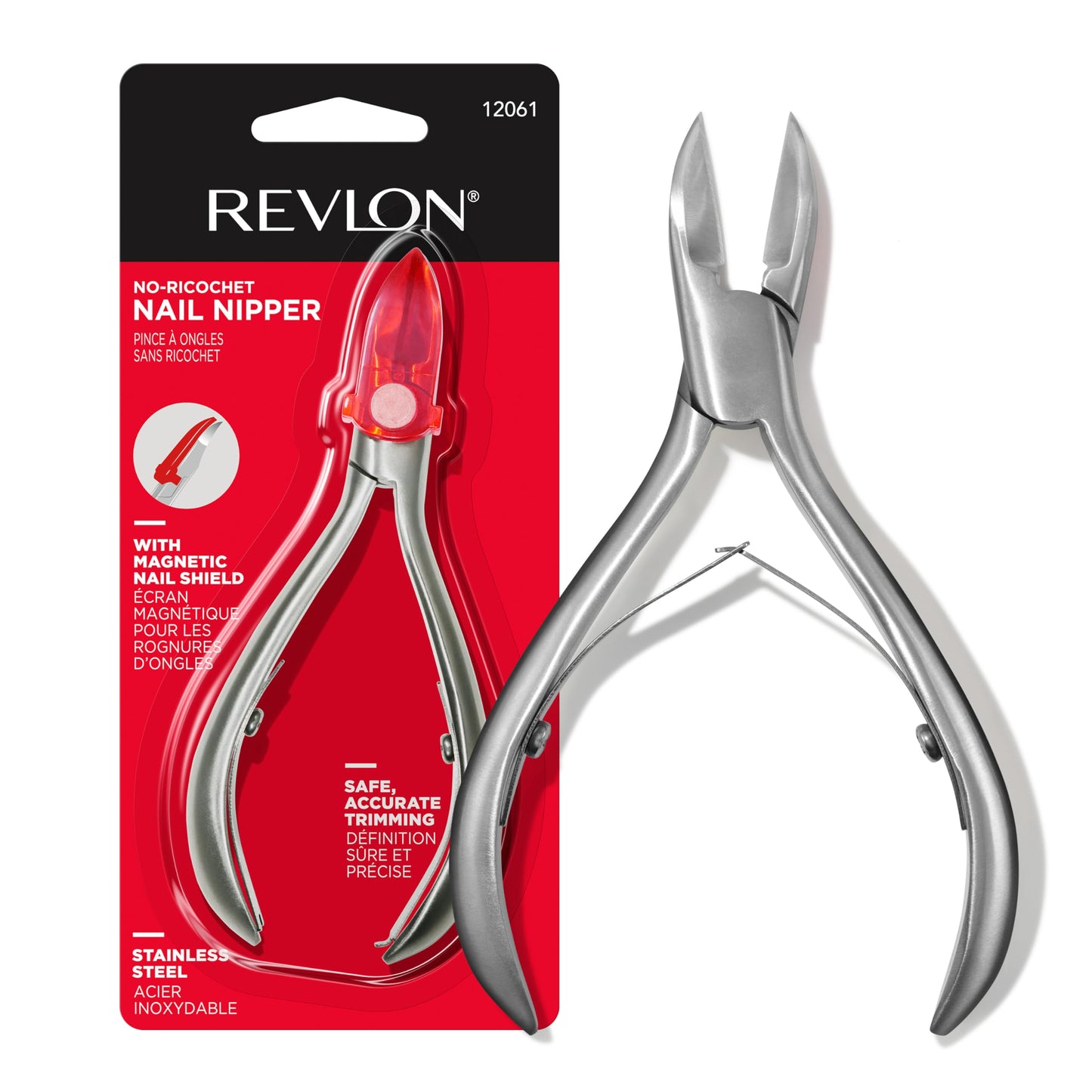 Revlon No-Ricochet Nail Nipper, Mess-Free Cuticle Remover Tool with Magnetic Shield for No Fly-Away Clippings, Made with Stainless Steel and Precision