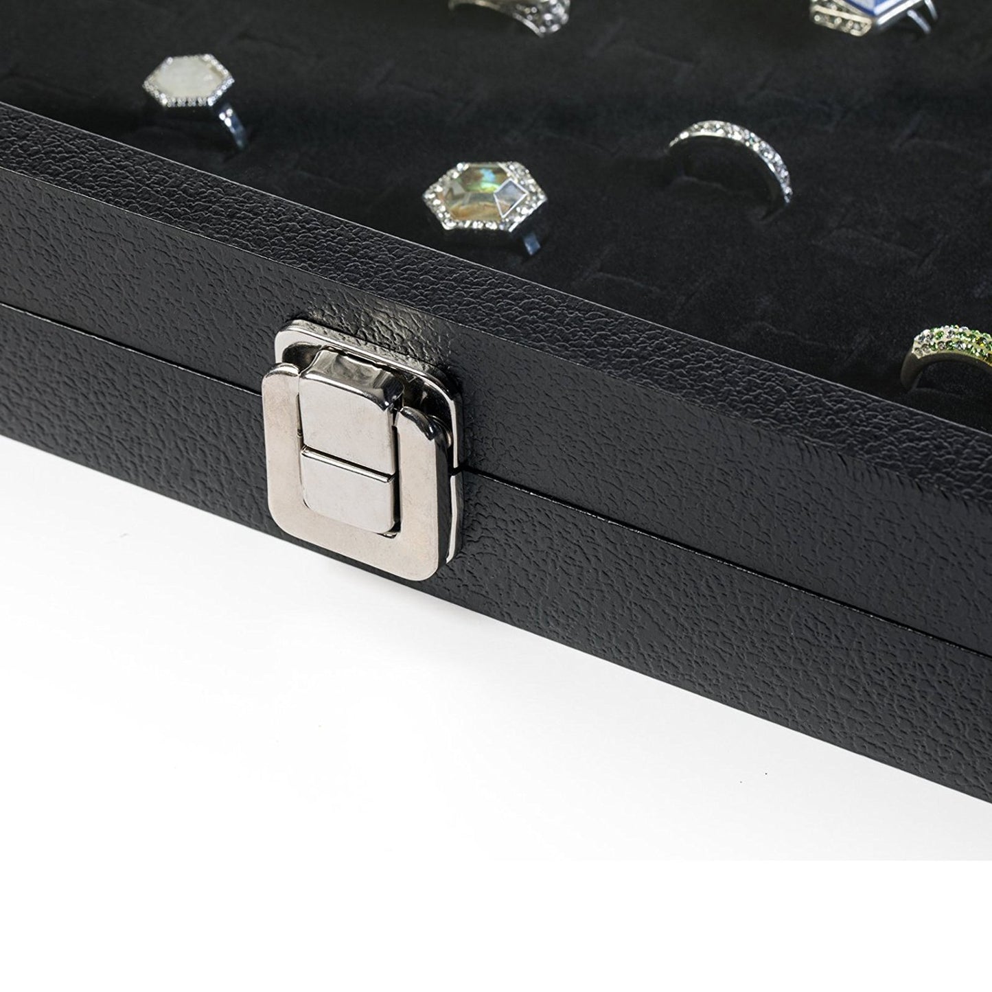 Huji Glass Top Ring Display Showcase With Velvet Insert Liner Jewelry Organizer (1, 72 Slot Case)