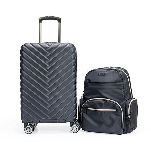 Kenneth Cole REACTION Sophie Women's Silky Nylon 15" Laptop & Tablet Anti-Theft RFID Travel Backpack Bag, Black With 20" Carry-On