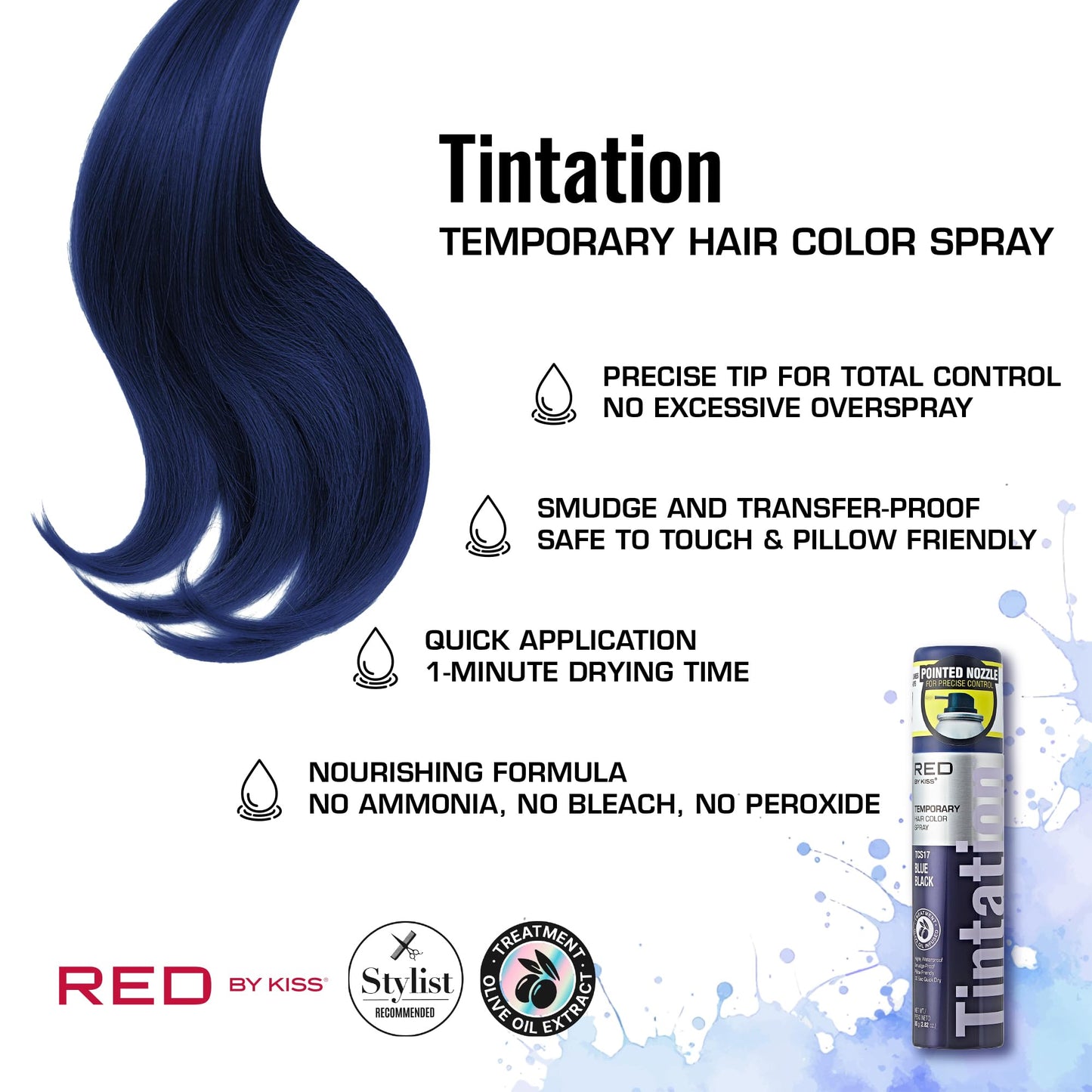 Red by Kiss Tintation Temporary Hair Color Spray 2.82oz, Quick-Dry & Smudge-Proof, Vivid Color Washable Hair Dye, Styling Spray Cosplay Halloween