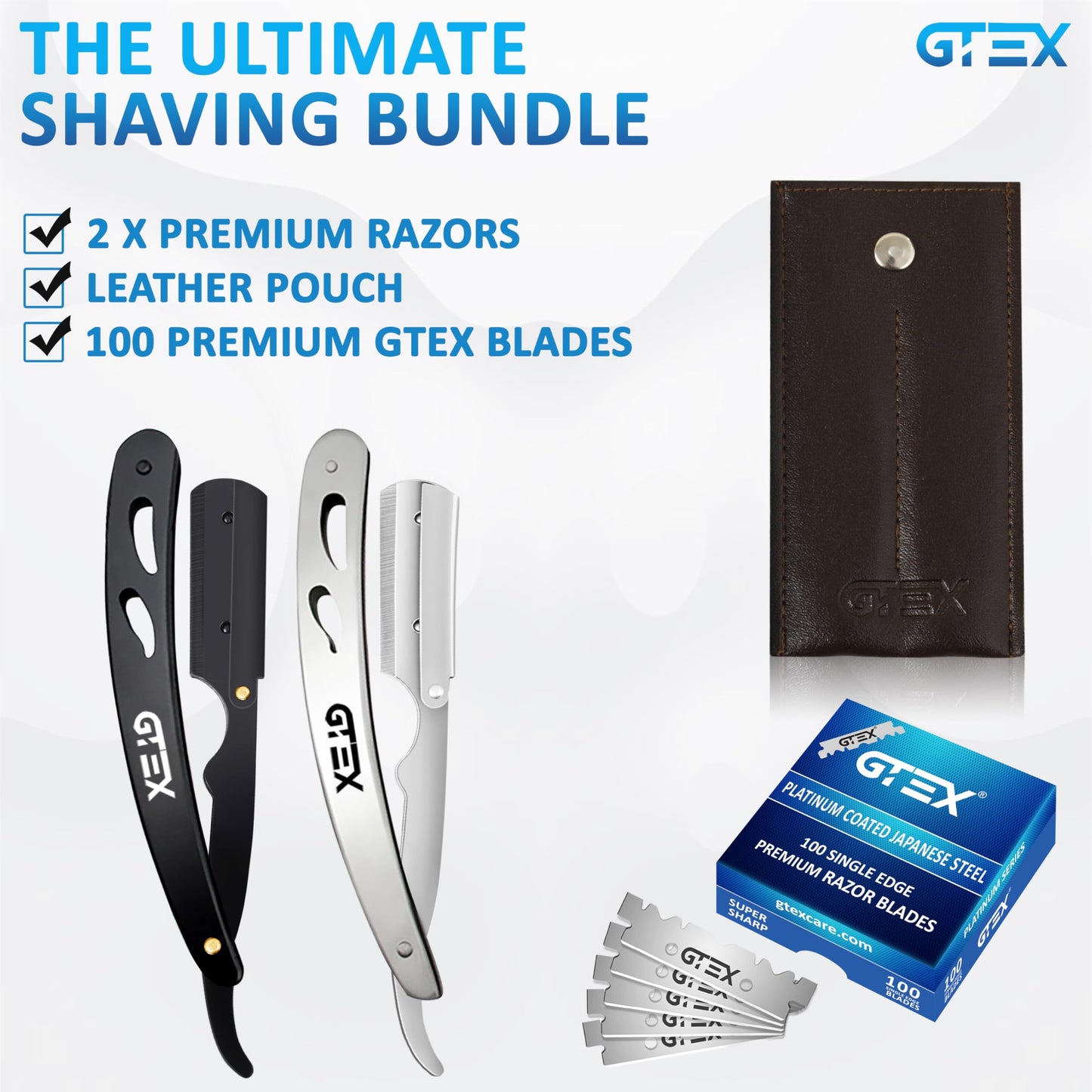 Straight Razors For Men 100 GTEX Barber Razor Blades - 2 Professional Single Blade Razors for Men Navajas Para Barbero Straight Edge Razor Barber Beauty and Personal Care GTEX