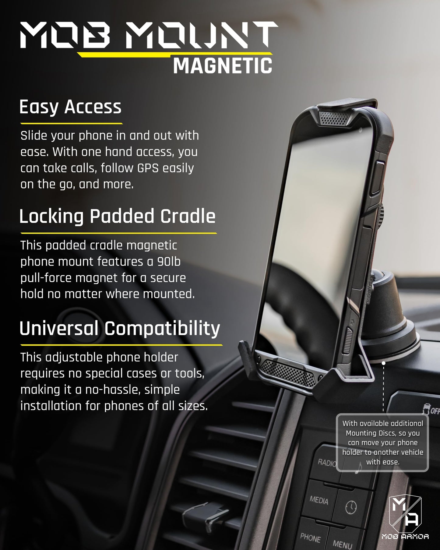 Mob Armor Universal Magnetic Phone Holder for Car, USA Assembled Car Phone Mount, Supports iPhone & Android, Christmas, White Elephant for Men, Dad…