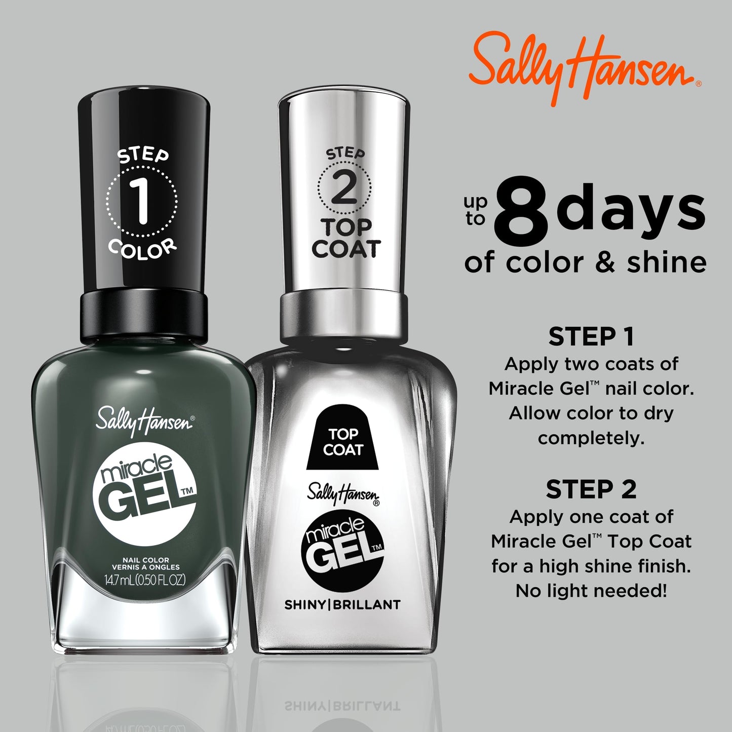 Sally Hansen Miracle Gel Salon Quality Nail Polish | Gel-Like Formula, Two-Step System, No UV Light Needed, Long Lasting | Opaque, Glossy | 762 Leaf