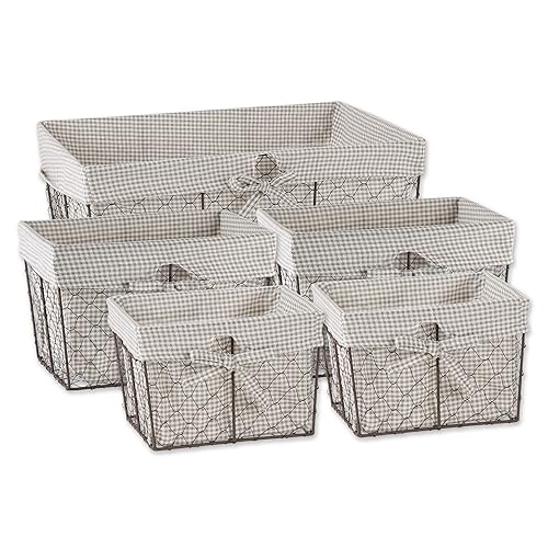 DII Farmhouse Chicken Wire Storage Baskets with Liner, Set of 5, Rustic French Blue, Assorted Sizes, 5 Piece