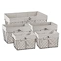 DII Farmhouse Chicken Wire Storage Baskets with Liner, Set of 5, Rustic French Blue, Assorted Sizes, 5 Piece