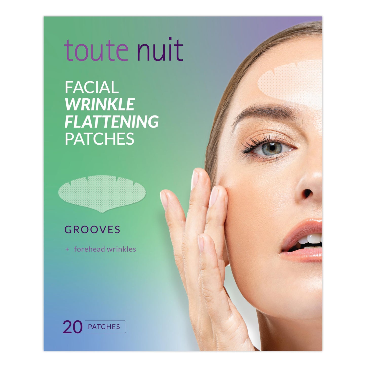Toute Nuit Wrinkle Patches - Grooves - Face Tape for Maximum Forehead Coverage - Hypoallergenic Anti Wrinkle Patches - 20 Count, Made in USA