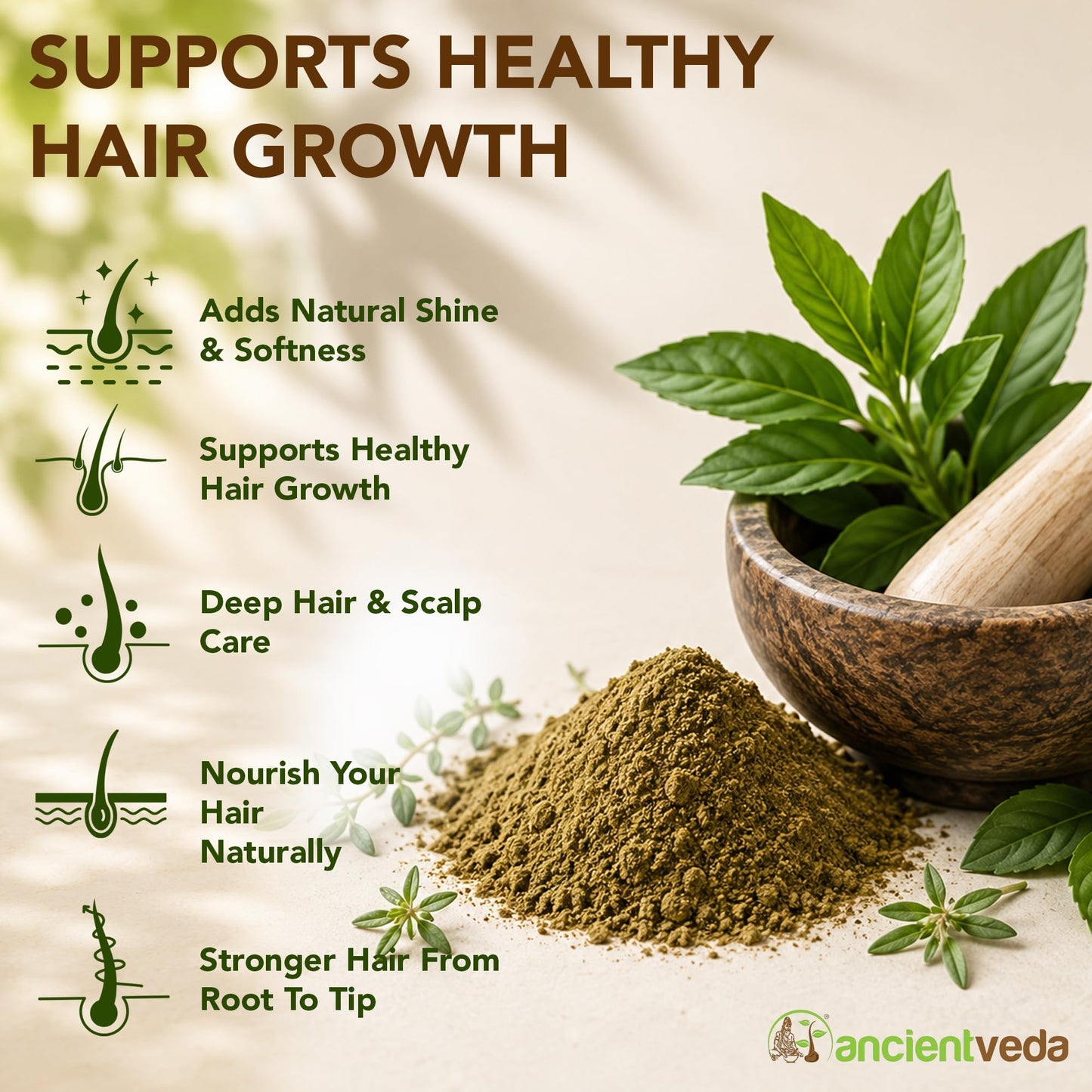 Ancientveda Bhringraj Powder, Non-GMO & Gluten Free, 100% Antioxidants Organic Hair Growth Treatment, Reduce the Appearance Hair Cleansing, Wrinkles