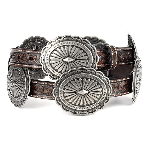 ARIAT Women's Tooled Leather Concho Belt, Tan, X-Large