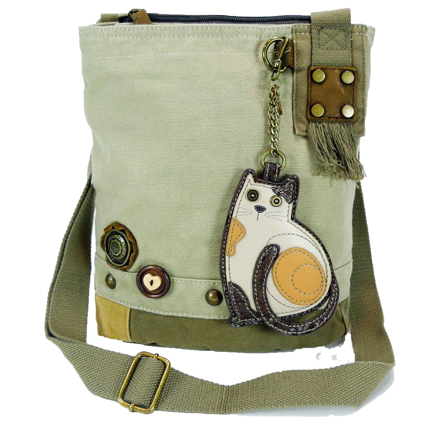 CHALA Patch Cross-Body Women Handbag, Sand Color Canvas Messenger Bag (Lazzy Cat)
