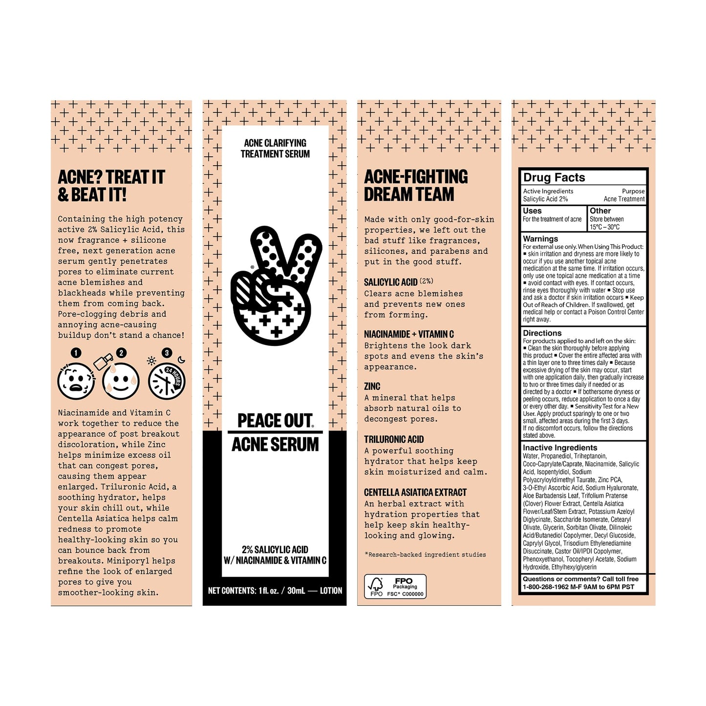 PEACE OUT Skincare Acne Serum. Daily Multi-Benefit Face Serum with 2% Salicylic Acid to Target Pimples, Zits, Blemishes and Breakouts