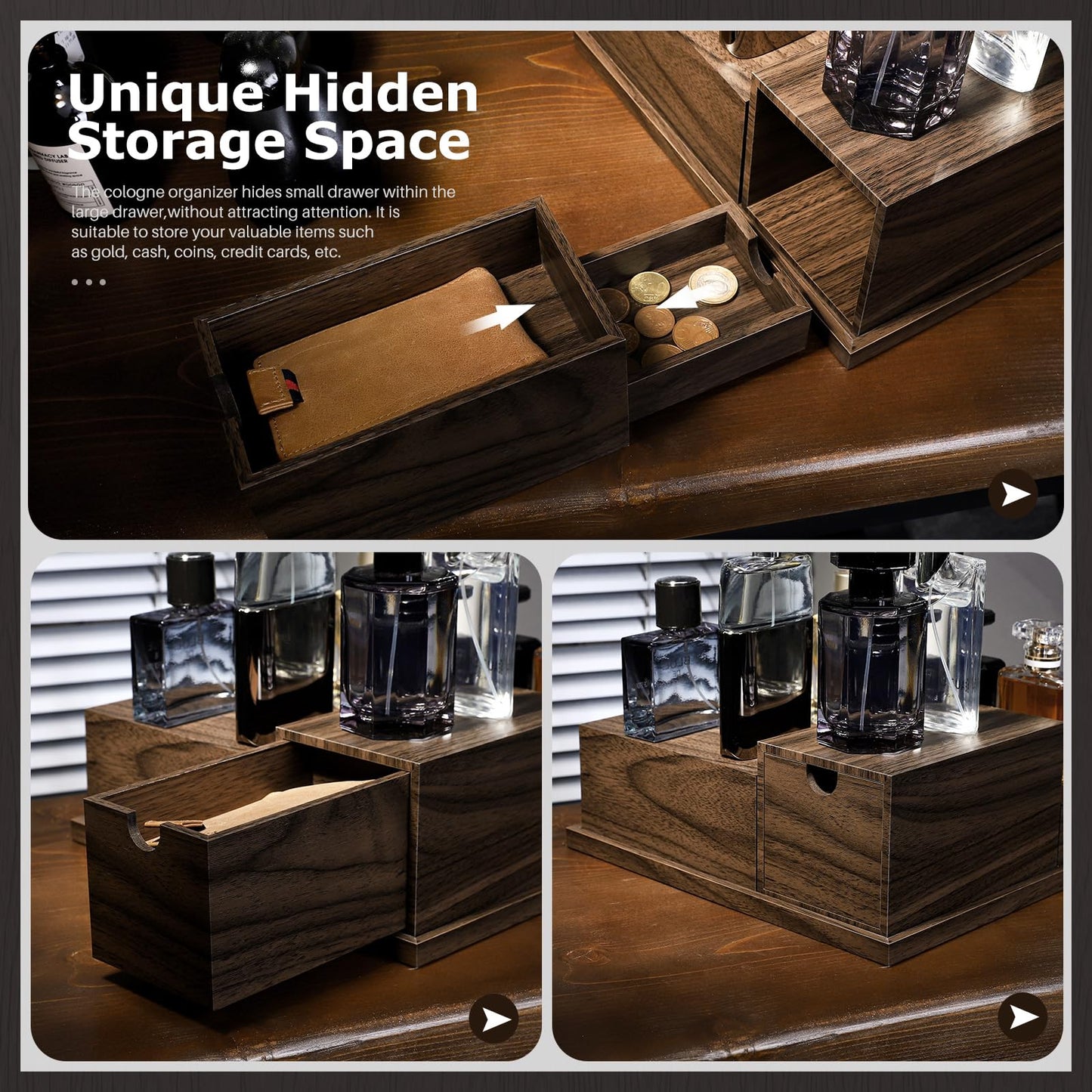 Homde Cologne Organizer - 4 Tier Perfume Display Tray with Hidden Drawers - Perfect for Men Essentials Accessories