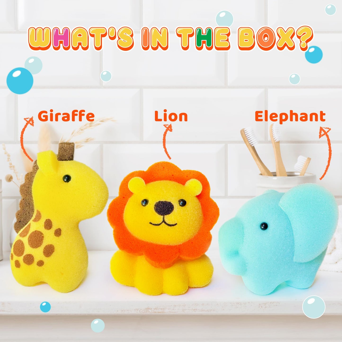 Spongentle Baby Bath Sponge Gift Set - Animal Kingdom Sponge 3 Pack - Bath Essentials for Baby Boys Girls Infants, Gifts for Newborn and Kids, Must