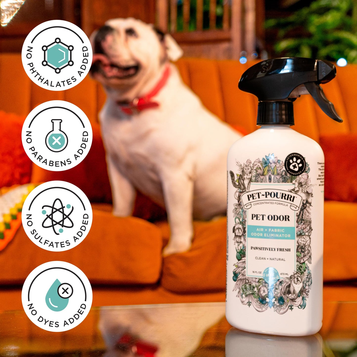 Poo-Pourri Pawsitively Fresh Pet & Home Deodorizer Spray, 16oz – Plant-Based Dog & Cat Odor Remover for Air, Carpet, Fabric, Litter Box & Urine