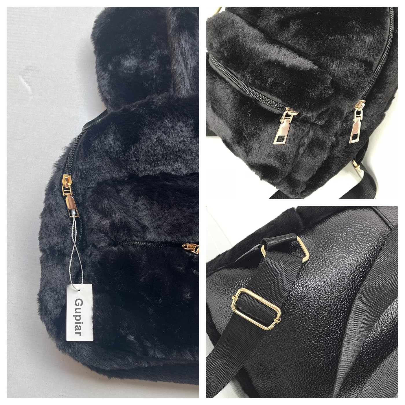 Gupiar Bunny Backpack, Fur Mini Backpacks for Womens Plush Rabbit Ear Satchel Fuzzy Bunny Purse Handbags (Black)