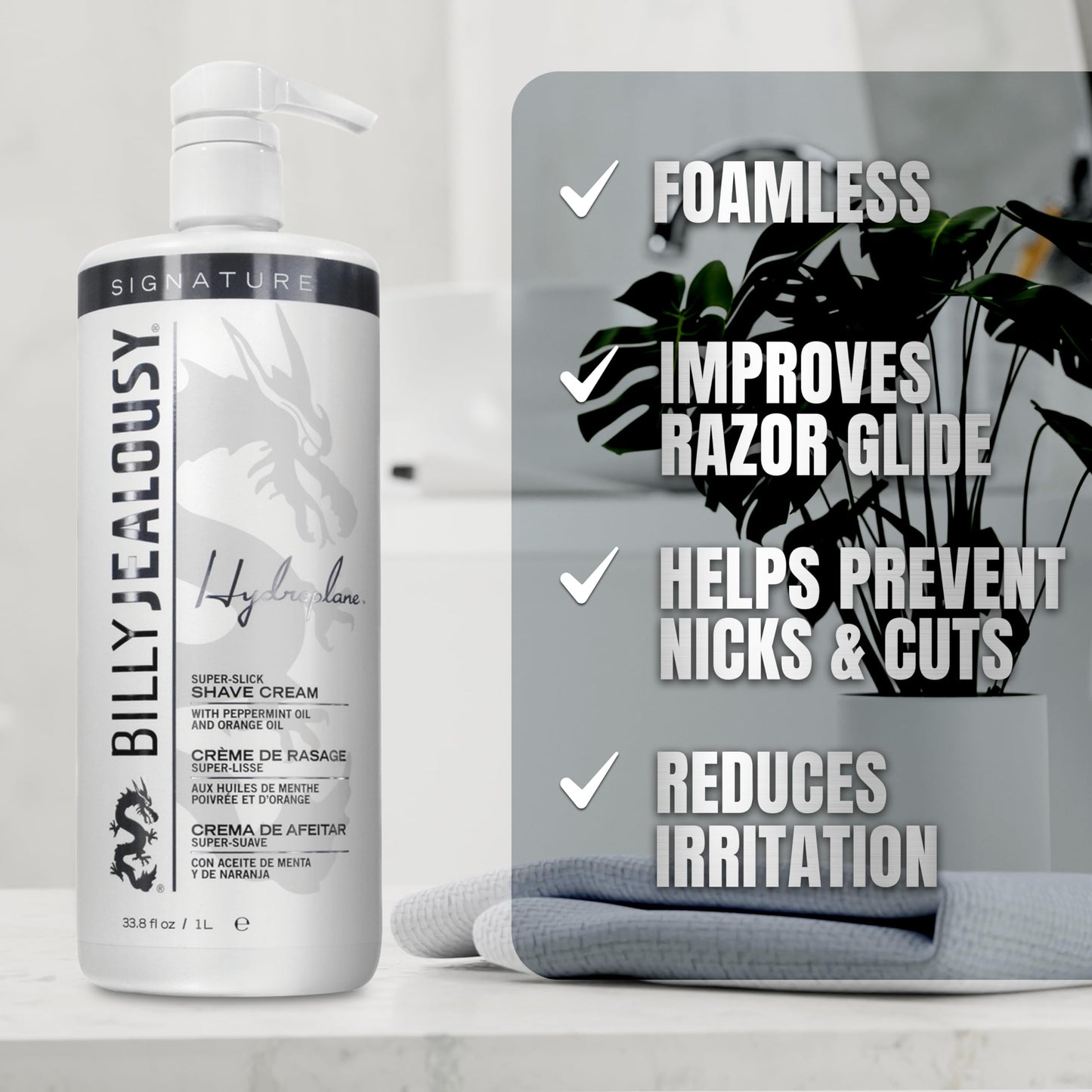 Billy Jealousy Hydroplane Foamless Super-Slick Mens Shave Cream, 33.8 Fl Oz