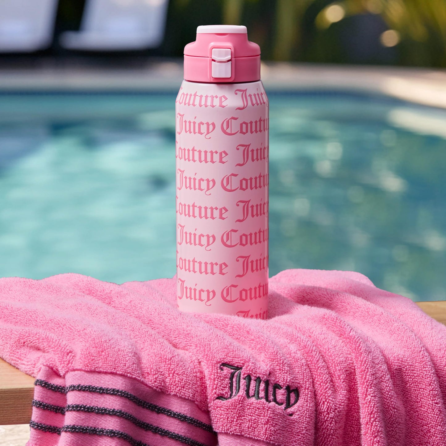 Juicy Couture Glam Getaway Logo 32oz Tumbler with Flip Top Lid, Pink