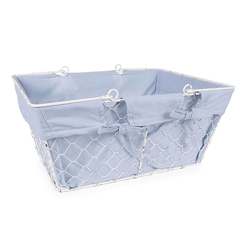 DII Farmhouse Chicken Wire Egg Basket, Storage Baskets with Liner, Denim, 16x12x7.88"