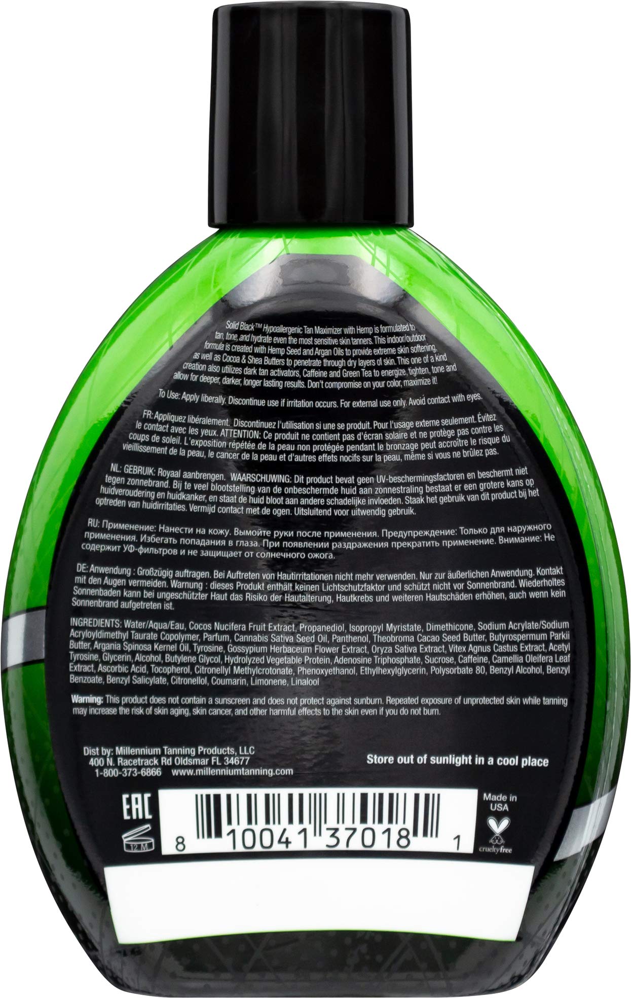 Millennium Tanning Solid Black Hypoallergenic Tan Maximizer With Hemp Indoor/Outdoor Dark Tanning Lotion 13 oz