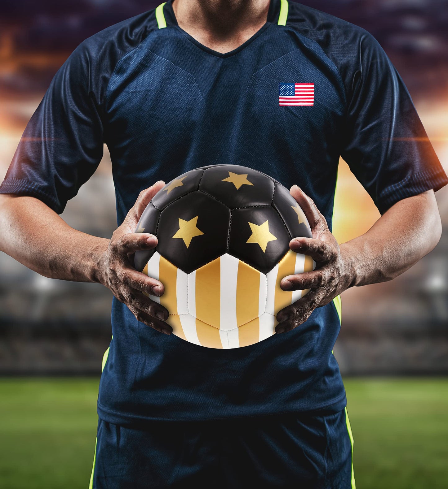 Barocity Gold USA Flag Soccer Ball - Premium Official Match Ball with Cool Stripes and Stars Pattern, Durable Adult and Kids Soccer Ball for Indoor…