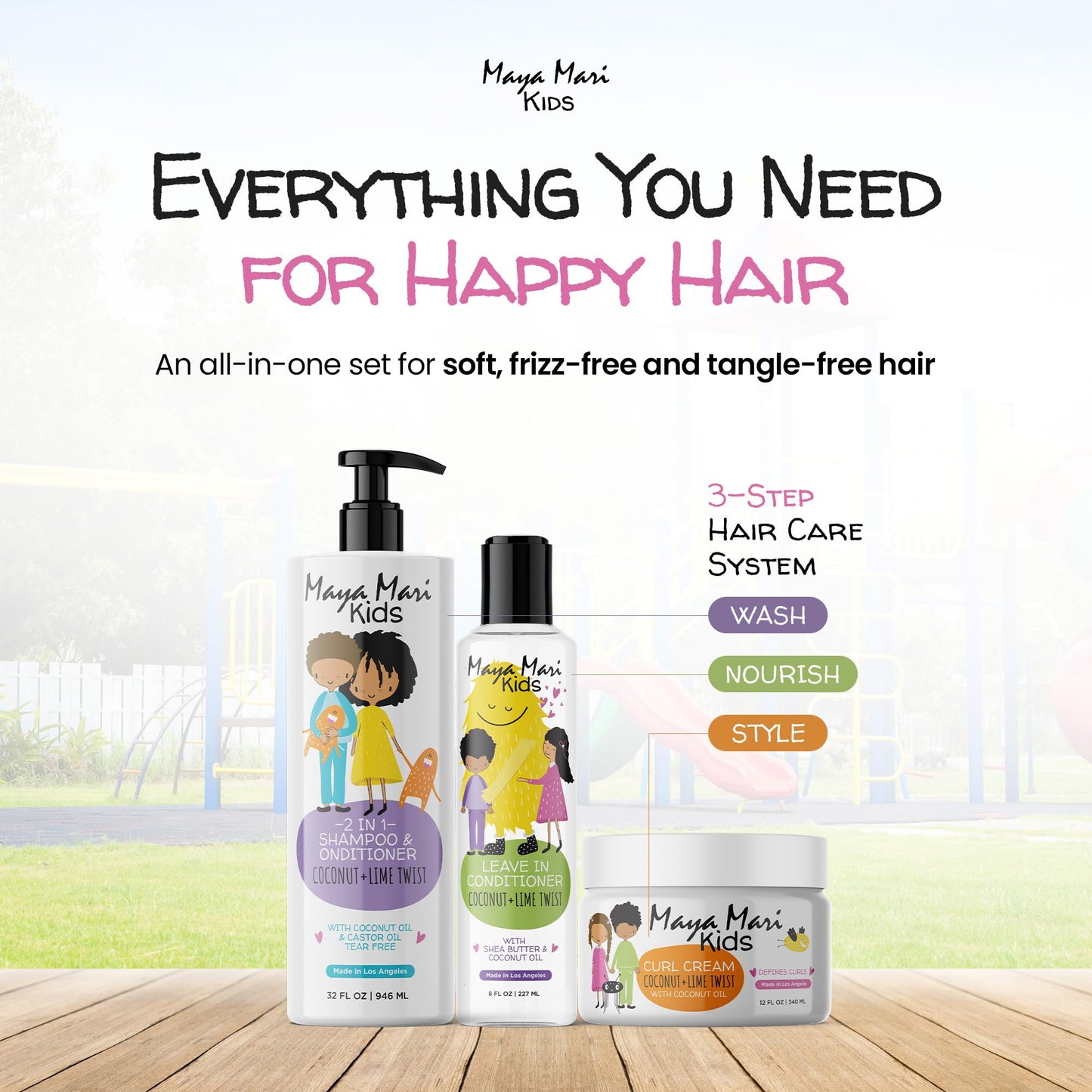 Kids Curly Hair Gift Set | 2-in-1 Kids Shampoo & Conditioner, Curl Cream, & Leave-In Conditioner | Shea Butter, Tear-Free, Frizz Control