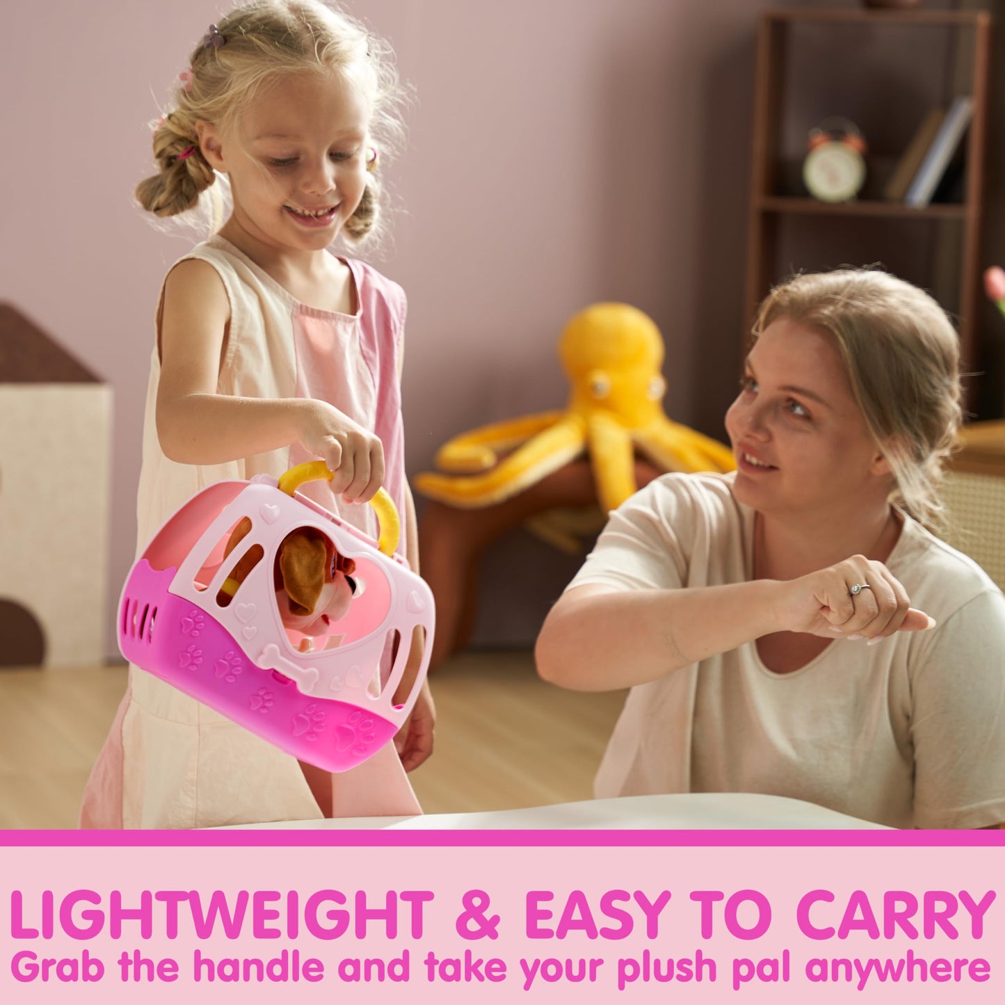 JOYIN Toy Dog for Toddlers, Play Puppy Toy with Carrier & Accessories, Plush Dog with Interactive Button, Lights & Sounds, Pet Care Set for Kids 1 2…