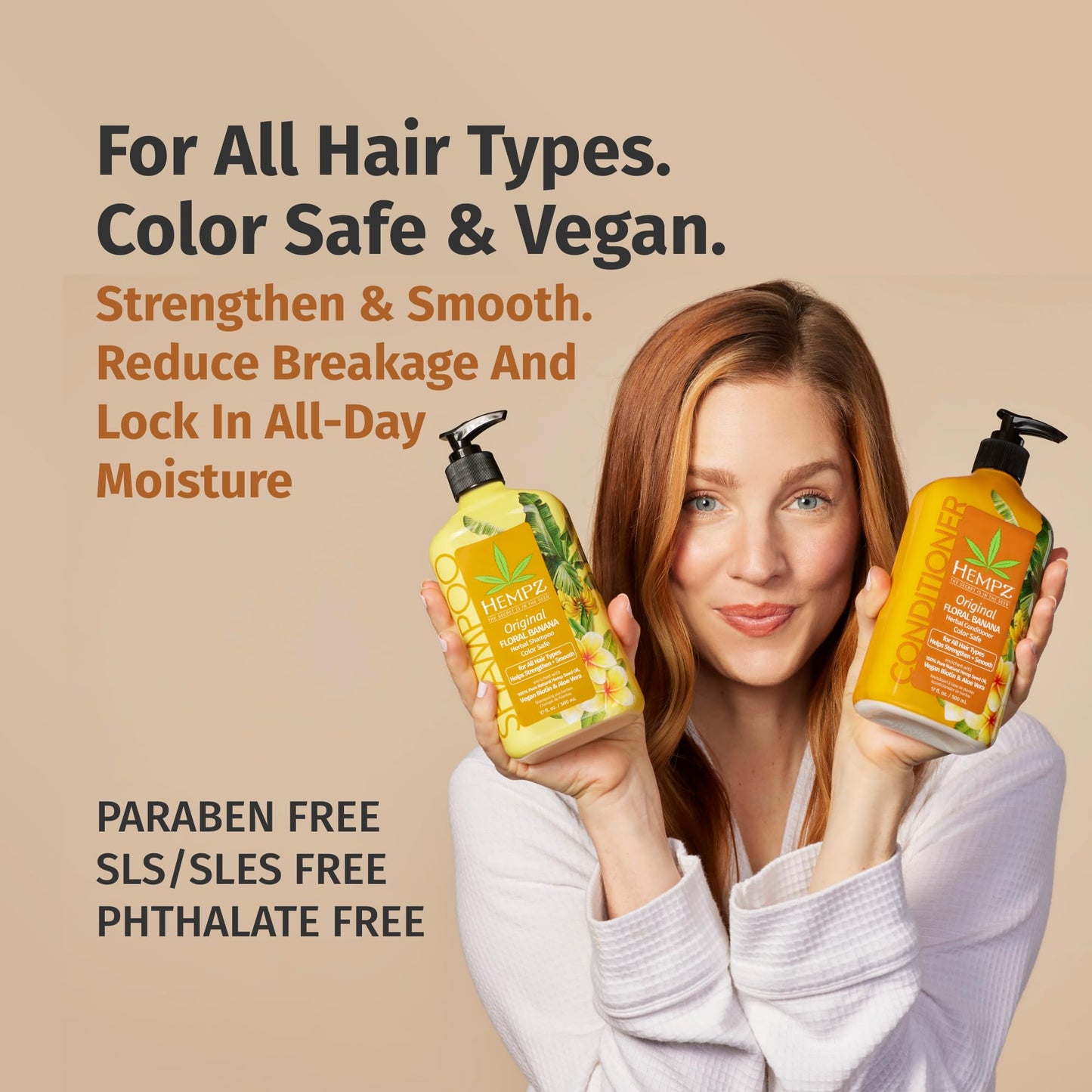 HEMPZ Shampoo & Conditioner Set - Original Floral & Banana Scent for Dry, Damaged, Color Treated Hair - Hydrating, Softening, Moisturizing Vegan