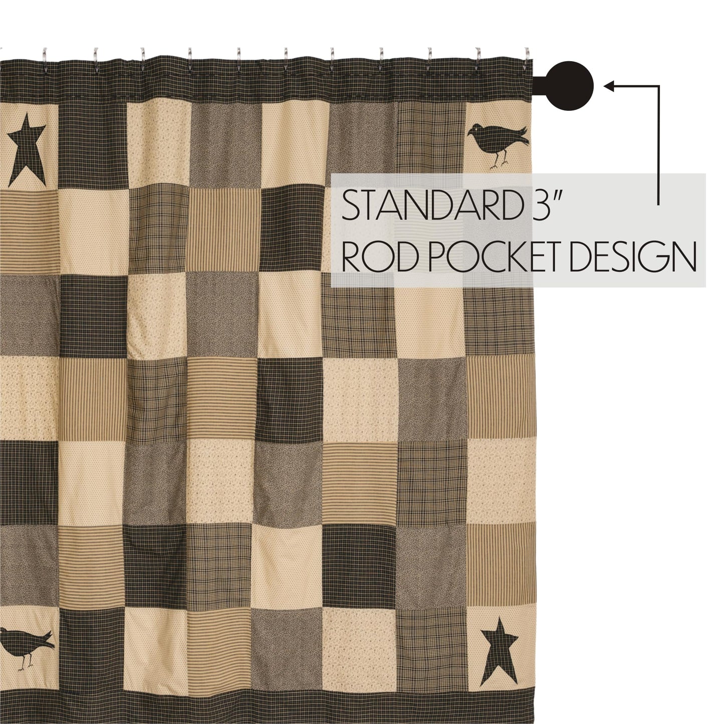 VHC Brands Kettle Grove, Primitive, Bath Decor, Shower Curtain, 72x72