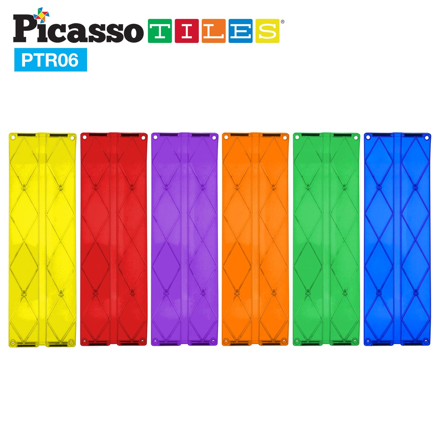 PicassoTiles 6pc Magnetic Race Track Ramp Set – STEM Magnet Tile Accessories for Kids Construction Playset, Educational Toy PTR06