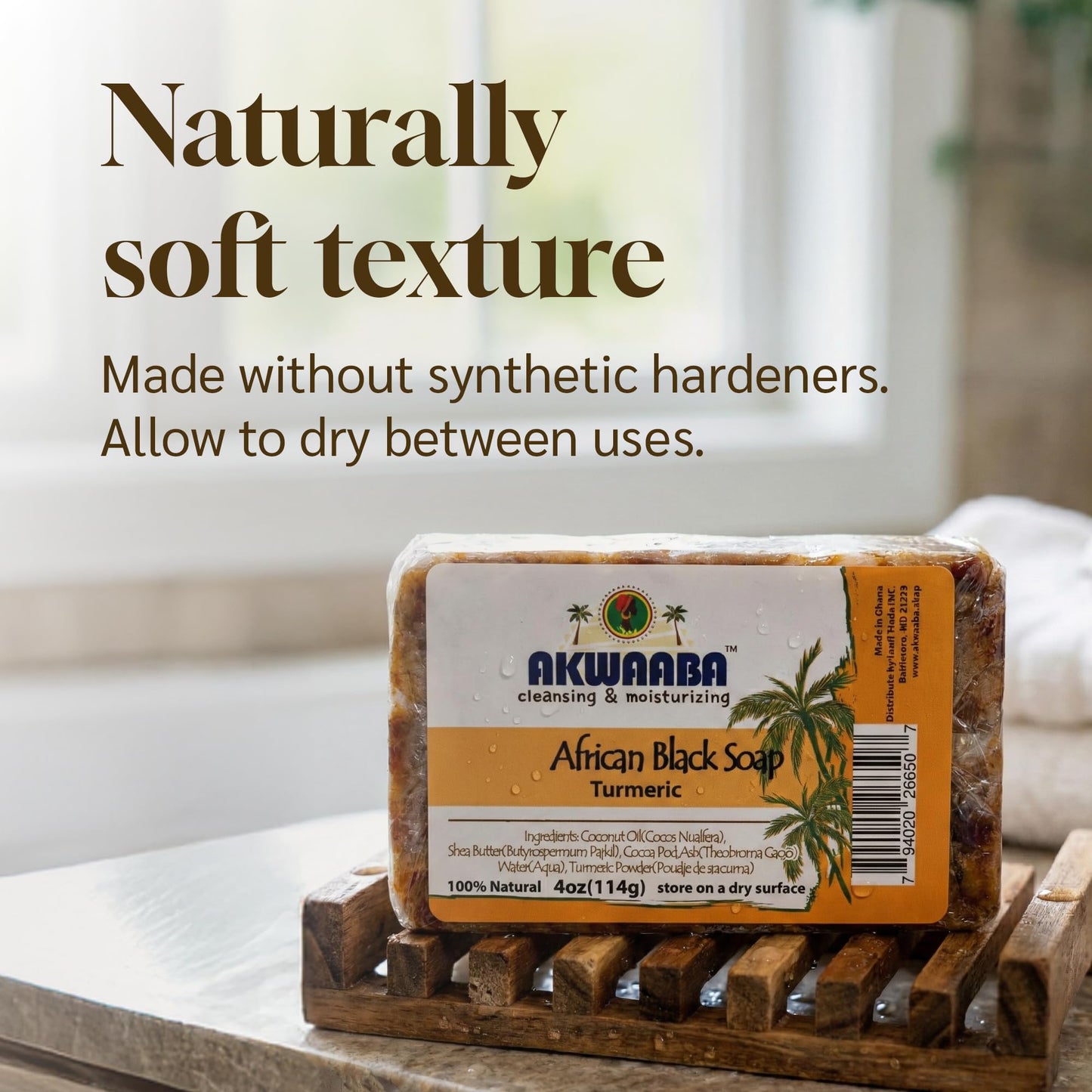 AKWAABA African Black Soap | Papaya | Bar Soap | 4 oz | For Face & Body