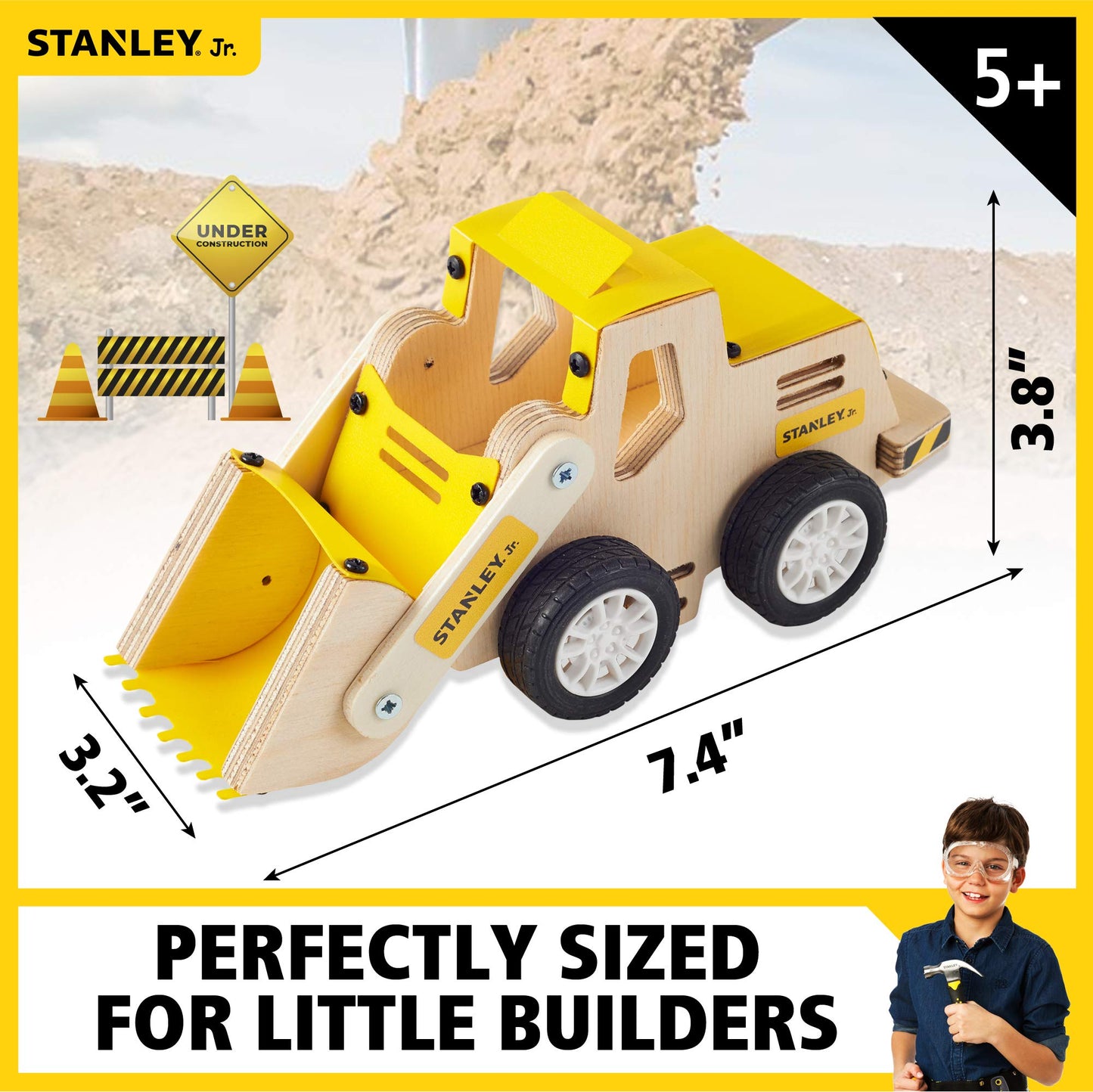 Stanley Jr. Construction Toy Truck Front Loader Wood Craft Kit - DIY Assemble Toy for Kids