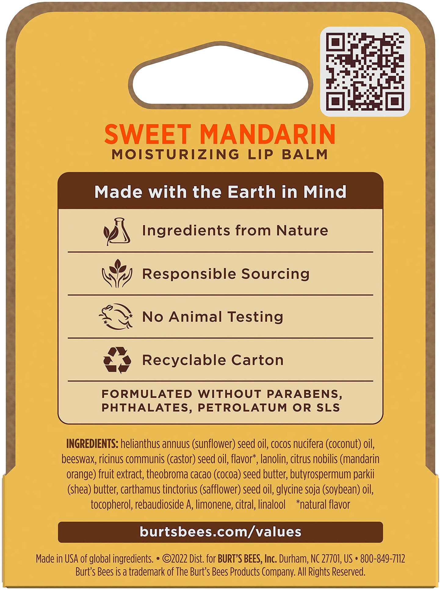 Burts Bees Sweet Mandarin Moisturizing Lip Balm Unisex 0.15 oz