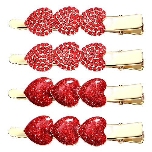 4PCS Valentine's Day Hair Clips for Women Rhinestone Heart Hairpins Glitter Heart Barrettes Enamel Hair Accessory Valentine's Day Gifts for Women