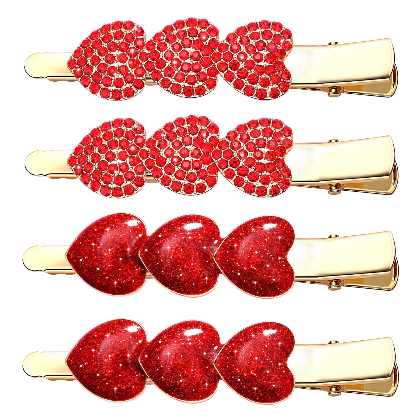 4PCS Valentine's Day Hair Clips for Women Rhinestone Heart Hairpins Glitter Heart Barrettes Enamel Hair Accessory Valentine's Day Gifts for Women