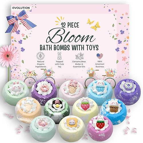 EvolutionUSA Inspire Bath Bombs for Women, 12 Gorgerous Flower Bath Bombs Topped with Dried Flowers, Luxurious Mother's Day Gift Set, Brithday Gift…