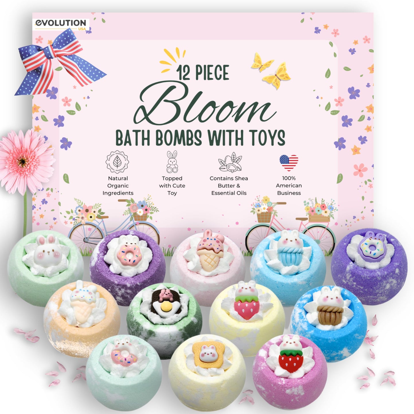 EvolutionUSA Inspire Bath Bombs for Women, 12 Gorgerous Flower Bath Bombs Topped with Dried Flowers, Luxurious Mother's Day Gift Set, Brithday Gift…