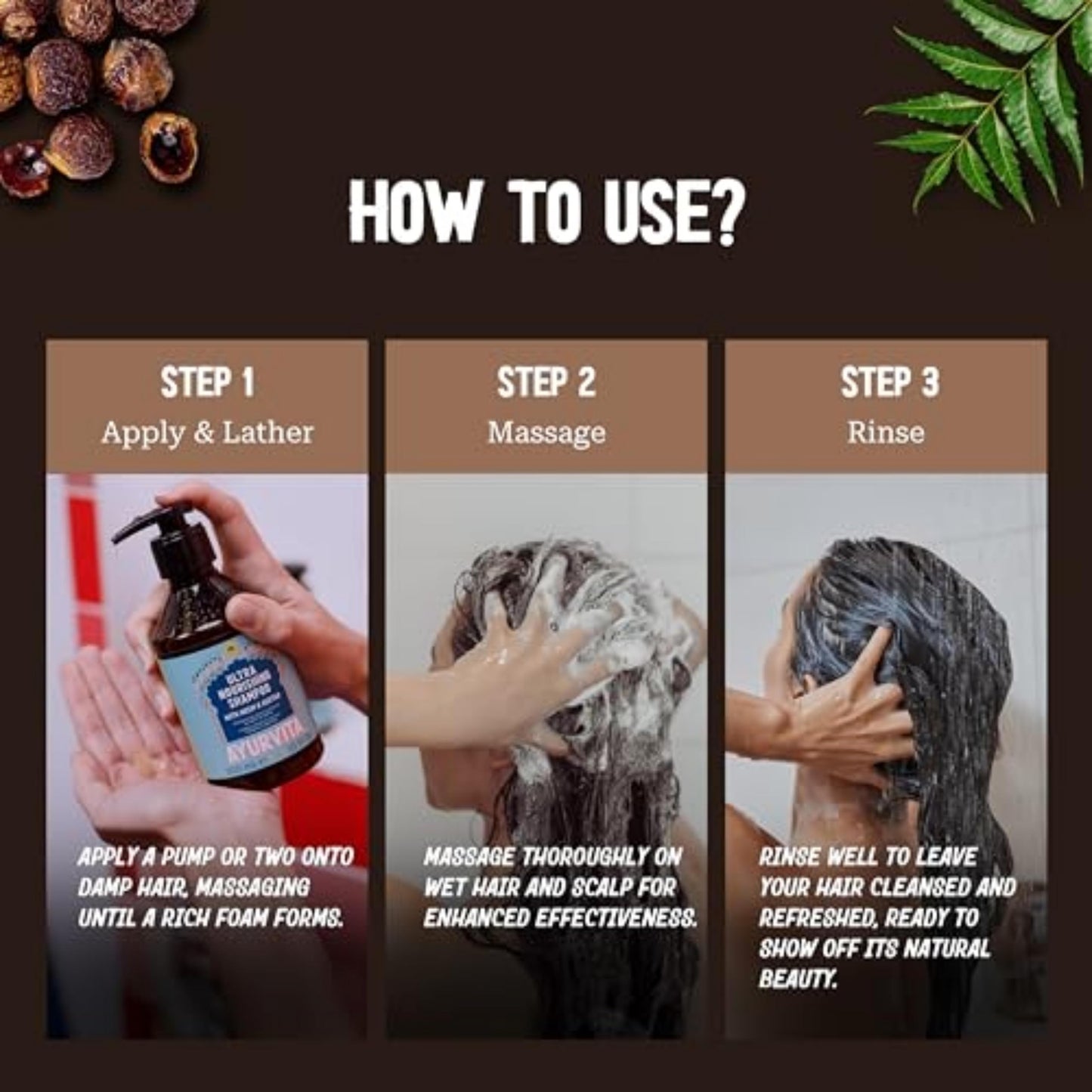 AyurVita Shampoo - Daily Nourishing Shampoo - Neem and Reetha Infused - Suitable For All Hair Types - Moisturizing, Strengthening & Lightweight