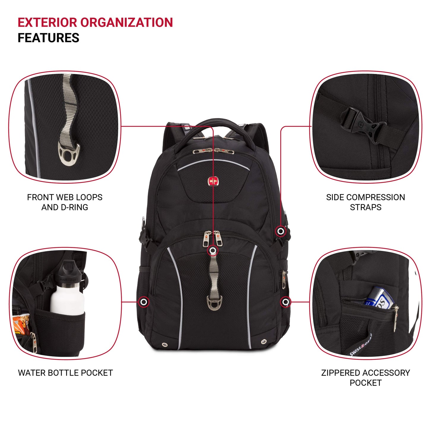 SwissGear 3258 Laptop Backpack, Fits Most 17 Inch Laptops, Secure Computer Sleeve for Travel, Work, School, Men's and Women's - Black