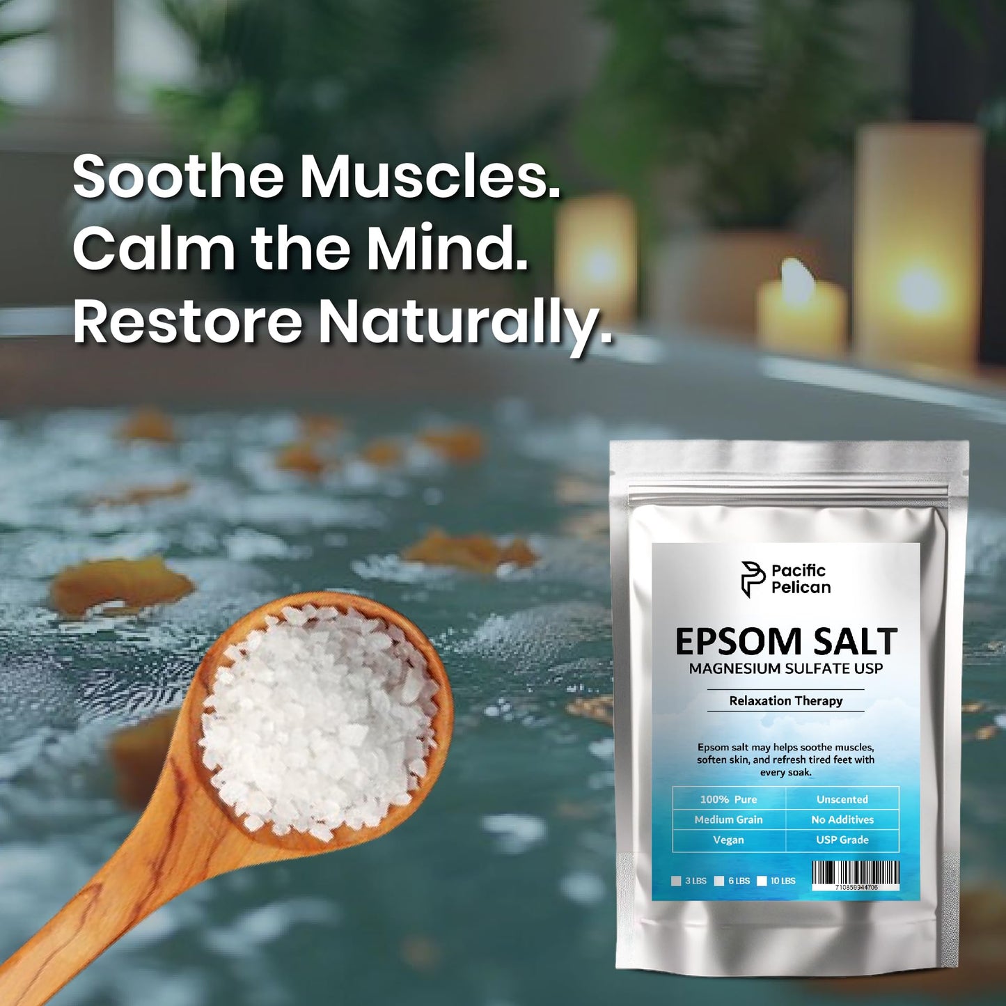 Pacific Pelican Epsom Salt for Bath & Foot Soaks - Stress Relief - Muscle Recovery - Skin Revitalization (10lb) Beauty and Personal Care Pacific Pelican