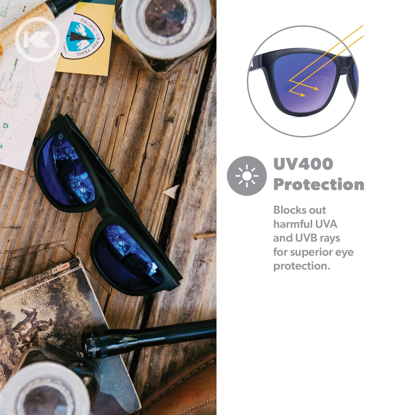 Knockaround Premiums Polarized Sunglasses for Men & Women - Impact Resistant Lenses & Full UV400 Protection, Matte Black Frames/Blue Reflective Lenses