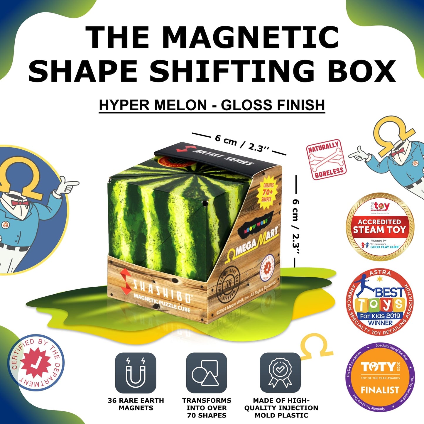 SHASHIBO Shape Shifting Box – Award-Winning Fidget Cube with 36 Magnets, Transforms into 70+ Shapes, Sensory Toy Gift for Kids, Teens & Adults (Hyper Melon)