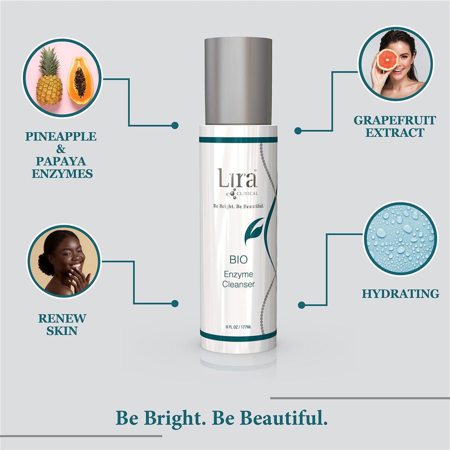 Lira Clinical BIO Enzyme Cleanser for Oily Skin Control -  Hydrophilic Exfoliating Facial Cleanser - Deep Cleansing Skincare and Hydrating Care - 6 Oz
