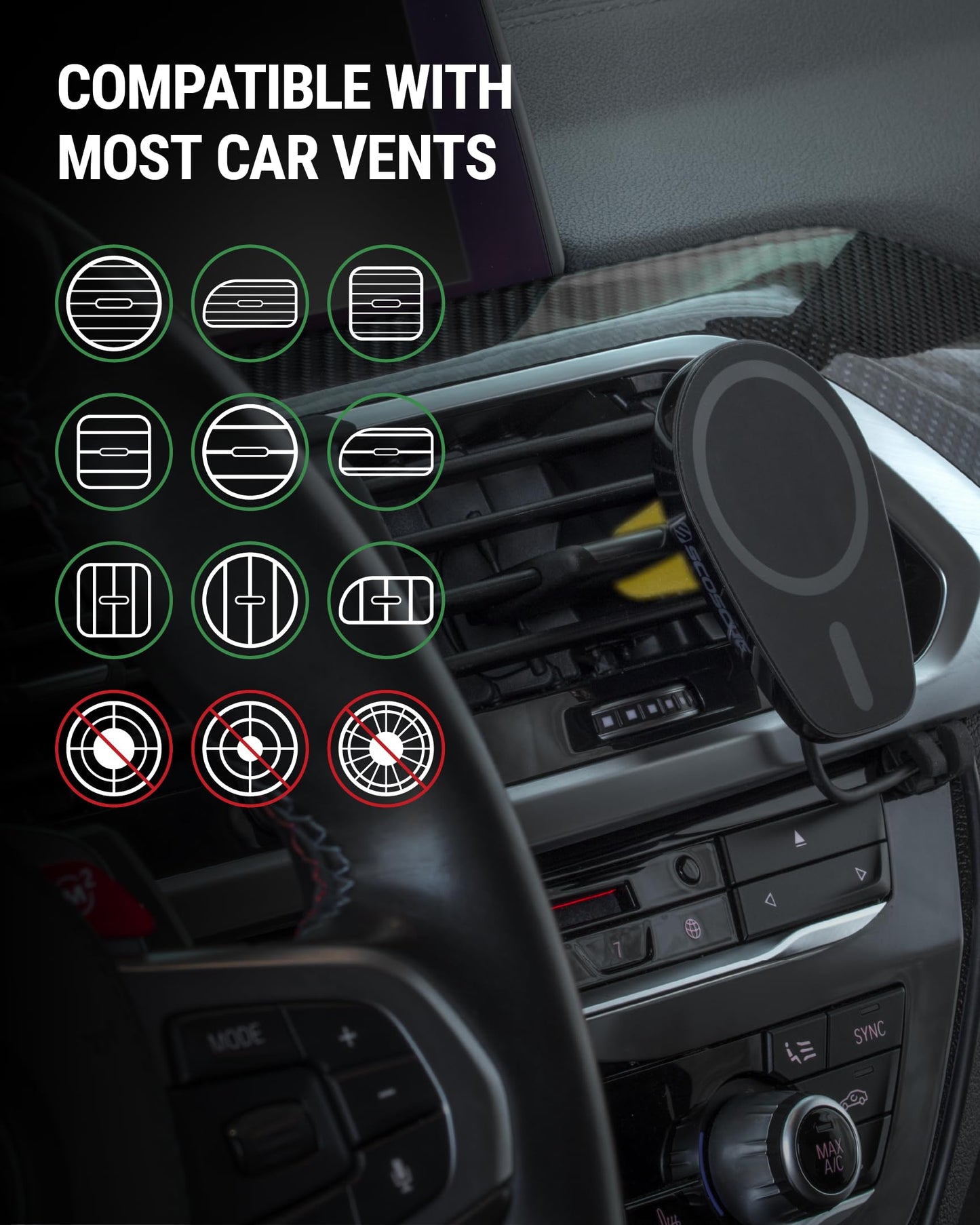 Scosche MPQ6DV-SP Magnetic Phone Holder for Car Dashboard/Vent, 15W Wireless Fast Car Charger Phone Stand, Hands Free Cell Phone Mount Compatible…