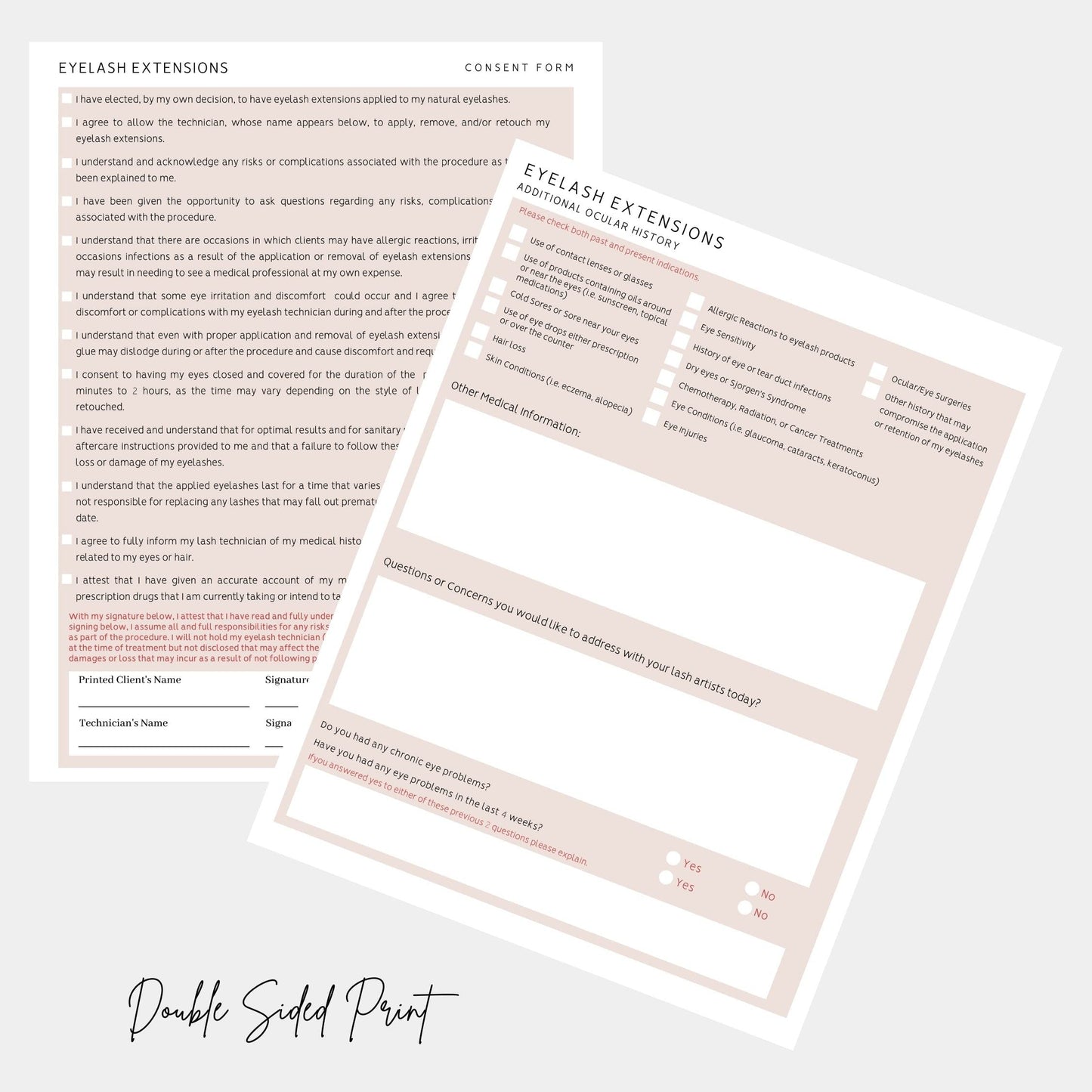 Lash Extension Eyelash Consent, Intake, Aftercare forms with Mapping | 100 Pack | 25 of each Consent, Intake, Aftercare, and Mapping Forms for Lash