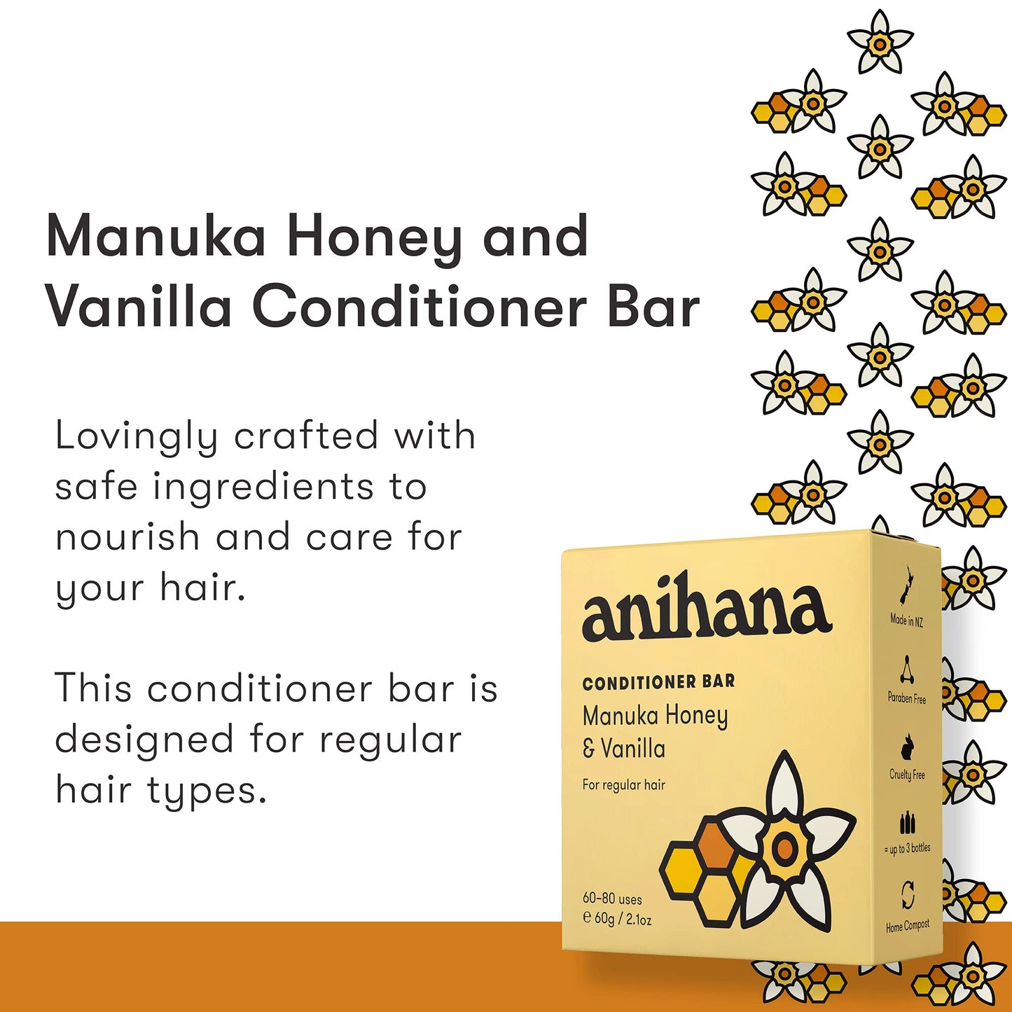 ANIHANA Manuka Honey Conditioner Bar - Solid Hair Conditioner with Vanilla, Paraben-Free, Travel Friendly, Natural Healthy Look and Shine, 2.1 oz Beauty and Personal Care ANIHANA